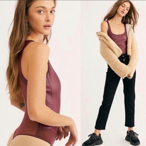 FREE PEOPLE SHE’S A VEGAN Leather & Mesh Bodysuit - Picture 2 of 10